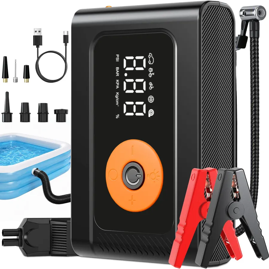 6000A 160PSI 8-in-1 Car Jump Starter with Air Compressor & Air Blower