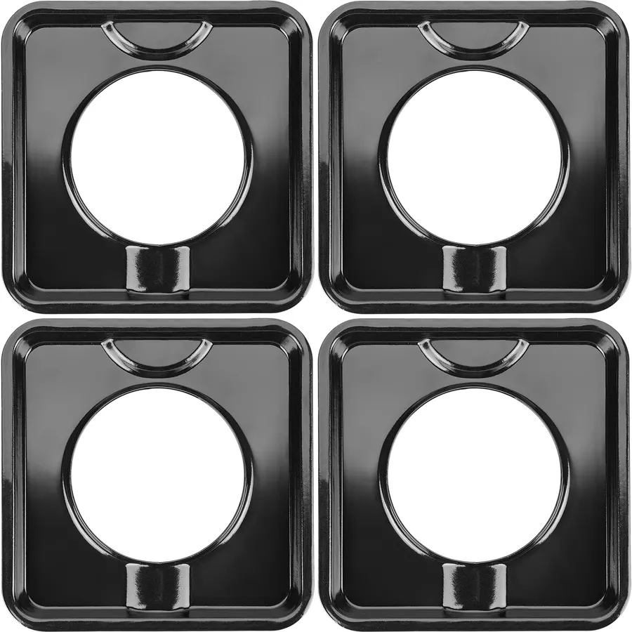 7.75" Square Drip Pan Heavy Duty Gas Burner SGP-400 Square Gas Range Drip Pans Black Porcelain Drip Pans Replacement for WP786333, AP6011553, PS11744751, Black - 4 Pack