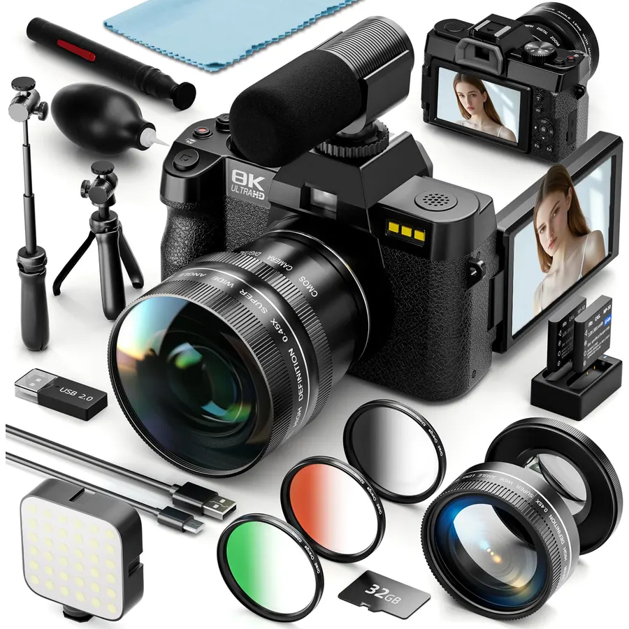 8K 64MP Digital Cameras for Photography,16X Zoom,3 Color Filters