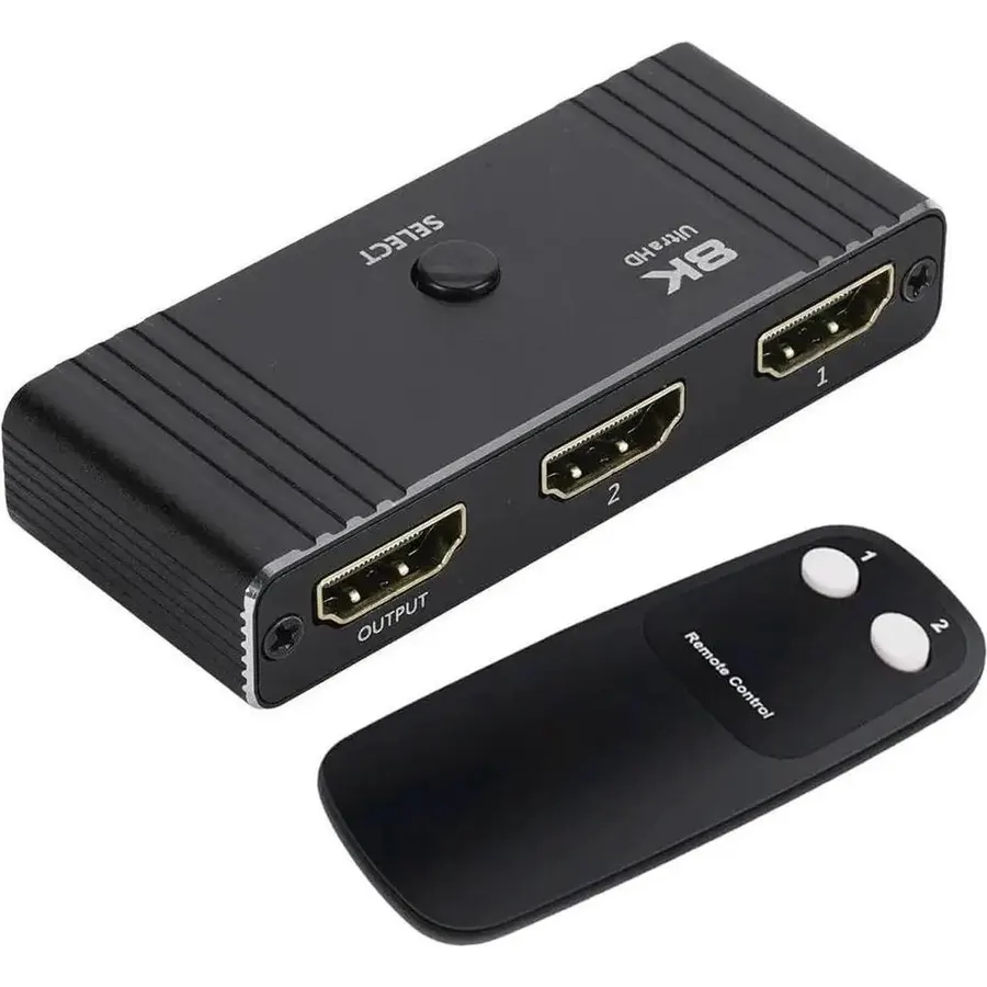8K HDMI Switch Splitter 2 in 1 Out / 1 in 2 Out, HDMI 2.1 Bidirectional Switcher, 8K@60Hz, VRR, Dynamic HDR, HDCP 2.3, IR Remote, for PS5 PS4 Xbox Blu-ray Fire Stick HDTV