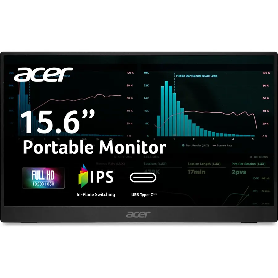 Acer 15.6in FHD 1920x1080 IPS 60Hz Slim Portable Monitor PM161Q Bbmiuux