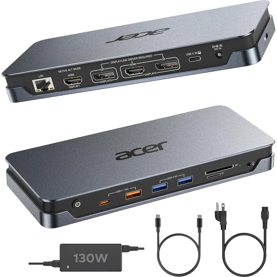 Acer 16-in-1 DisplayLink Docking Station,Triple 4K@60Hz,130W Power Adapter