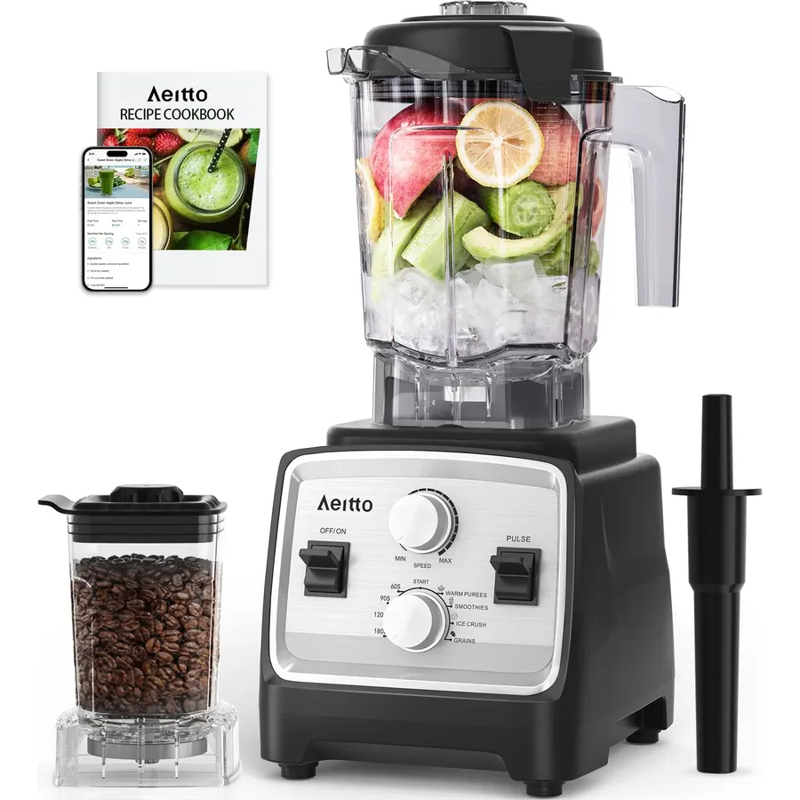 Aeitto Blenders for Kitchen with 1800W Motor, 68Oz. Large Capacity, 2-in-1 Blender & Grinder Combo, BPA-Free Countertop Professional Blender for Smoothies, Ice Crush, Frozen Drinks, Silver