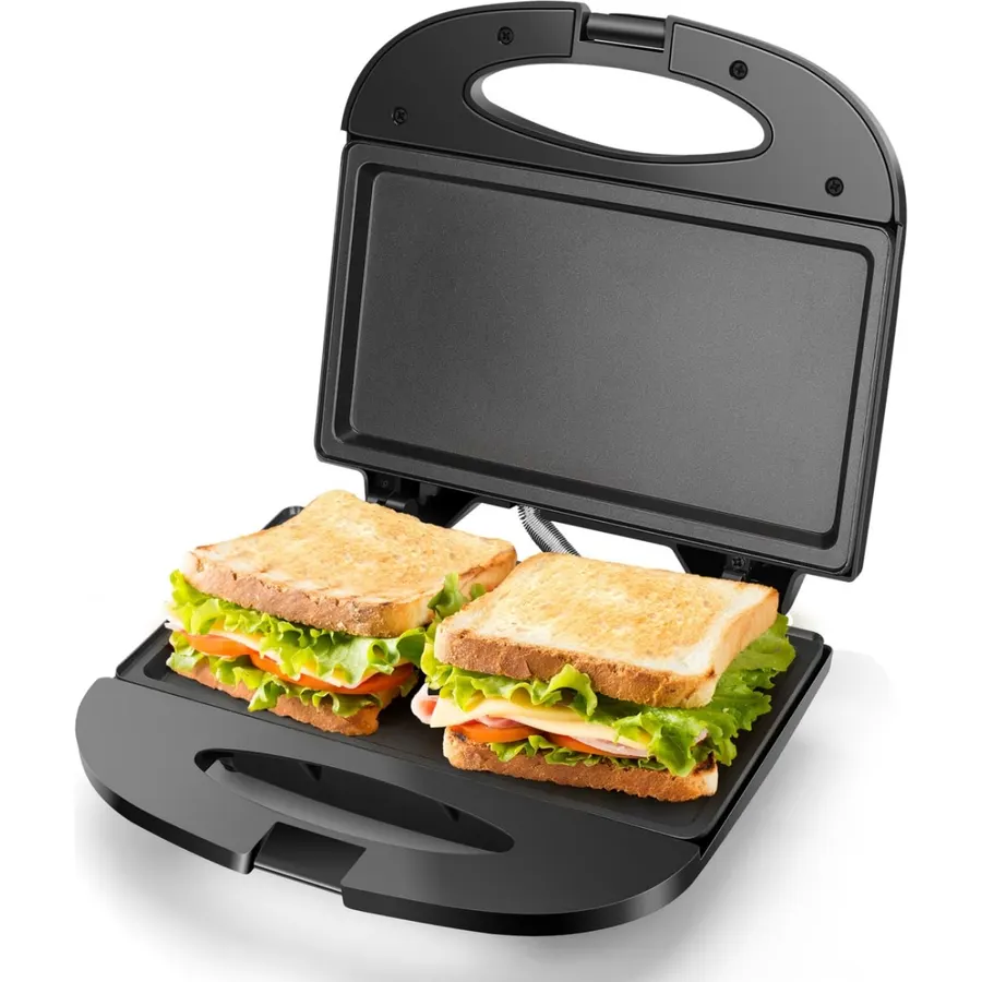 Aigostar Sandwich Maker Flat with Non-stick Deep Grill Surface, Black