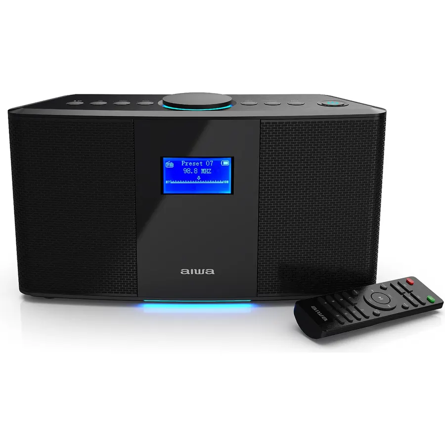 Aiwa Wireless Speaker - Unleash Powerful Sound and Versatile Connectivity - Experience Bluetooth Freedom, FM Radio, Clock, 20W RMS, LCD Display, and Alarm Clock Functionality