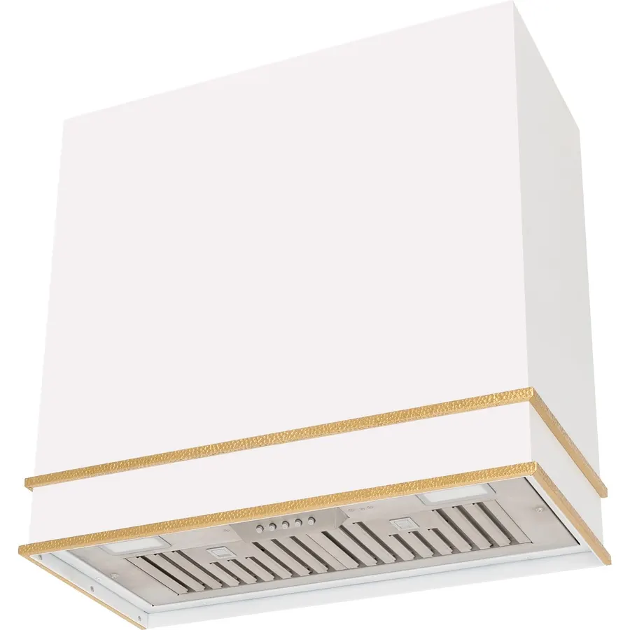 Akicon Range Hood 30 Inch, Stainless Steel Ducted Kitchen Hood with Powerful Motor, Wall Mount Modern Box, 30W X 30H X 14D Inch, AK-HS30HA-SWG (30 Inch, Signal White with Gold)