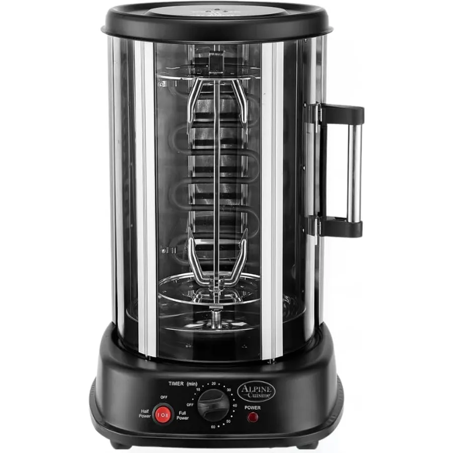 Alpine Cuisine 21L 1500W Vertical Rotisserie Grill with Auto Shut-Off | Multifunctional Kitchen Appliance for Roasting, Grilling & Baking | Includes Rotisserie Spit, Kebab Skewers & Forks, Black