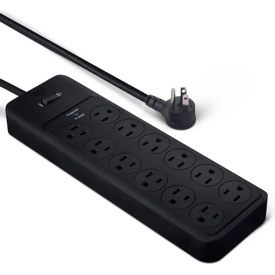 Amazon Basics 12-Outlet Surge Protector Power Strip, 4000 Joules, 8ft Extension Cord, Rectangle, for Home, Office, Gaming Room, Black