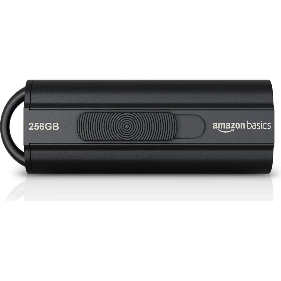 Amazon Basics 256 GB Ultra Fast USB 3.1 Flash Drive, High Capacity External Storage for Photos Videos, Retractable Design, 130MB/s Transfer Speed, Black