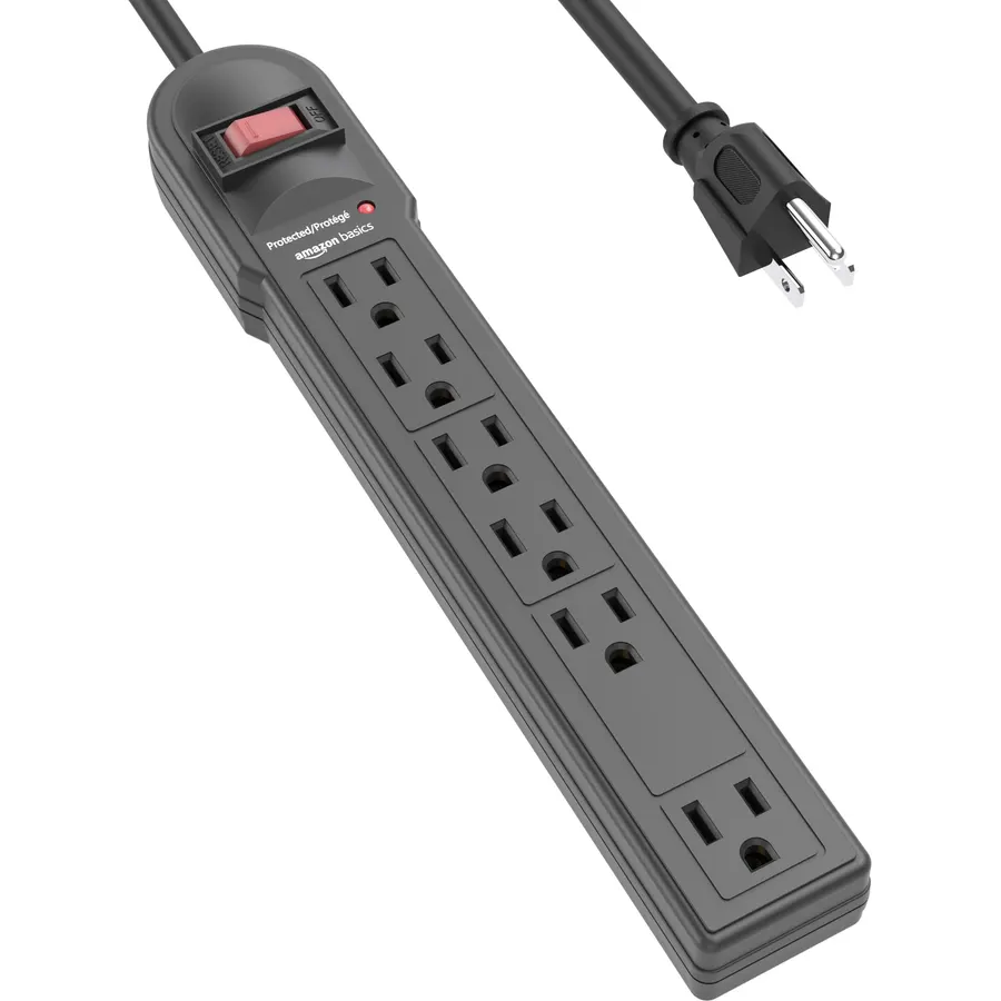 Amazon Basics Surge Protector Power Strip, 6-Outlet, 790 Joules, Circuit Breaker, LED Indicator Light, 6ft Extension Cord, Black