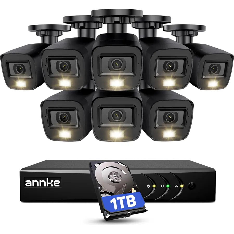 ANNKE 8CH H.265+ 3K Lite Wired Security Camera System,4X 2MP Cam, 1TB HDD