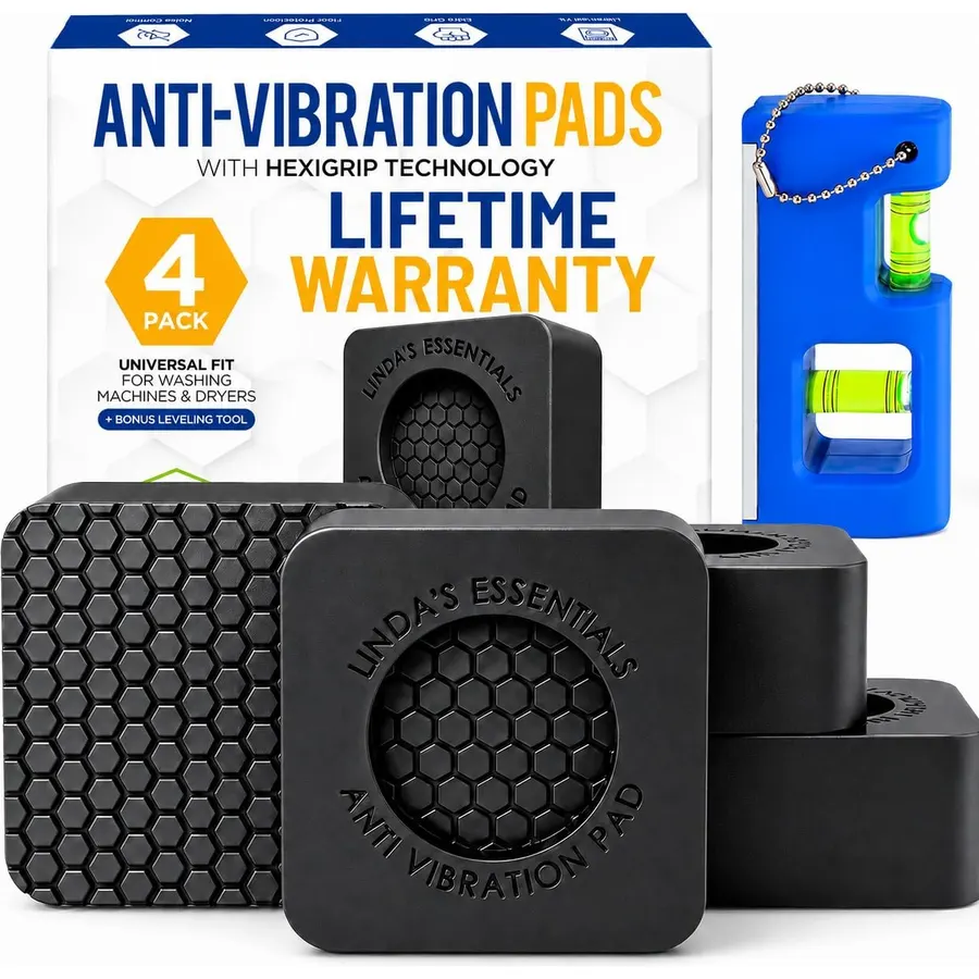 Anti Vibration Pads for Washing Machine and Dryer (Set of 4) - Washer Anti Vibration Pads with HexiGrip™ - Washing Machine Accessories & Leveling Pads - Vibration Dampening Mat