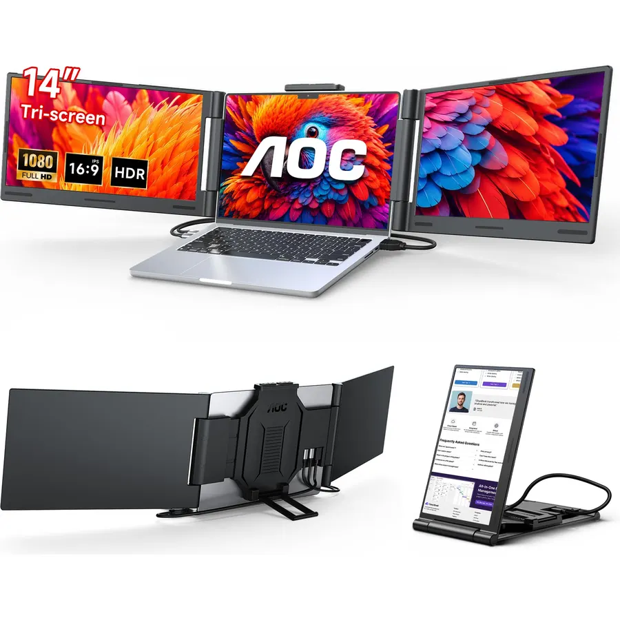 AOC 14" Laptop Screen Extender, Portable Monitor for 13”-17.3" Laptops