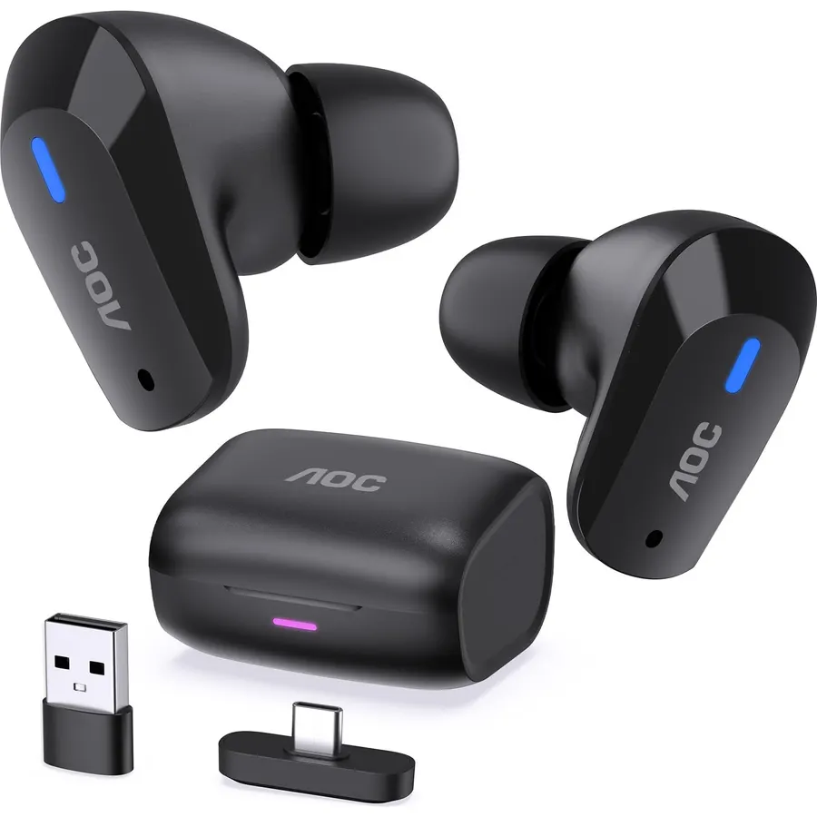 AOC Wireless Gaming Earbuds for PS5 PC Switch, 2.4GHz USB-C Dongle ACT3512 (Black)