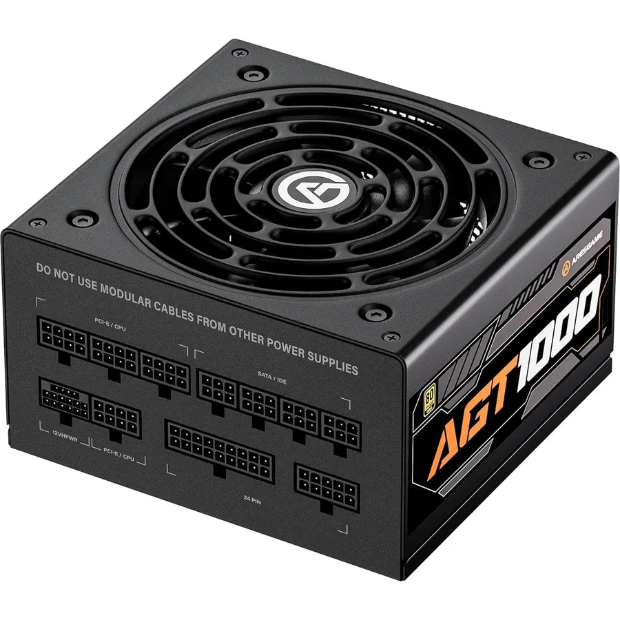 ARESGAME AGT Series 1000W Power Supply, 80+ Gold Certified, Fully Modular, FDB Fan, Compact 140mm Size, 10 Year Warranty, ATX Gaming Power Supply