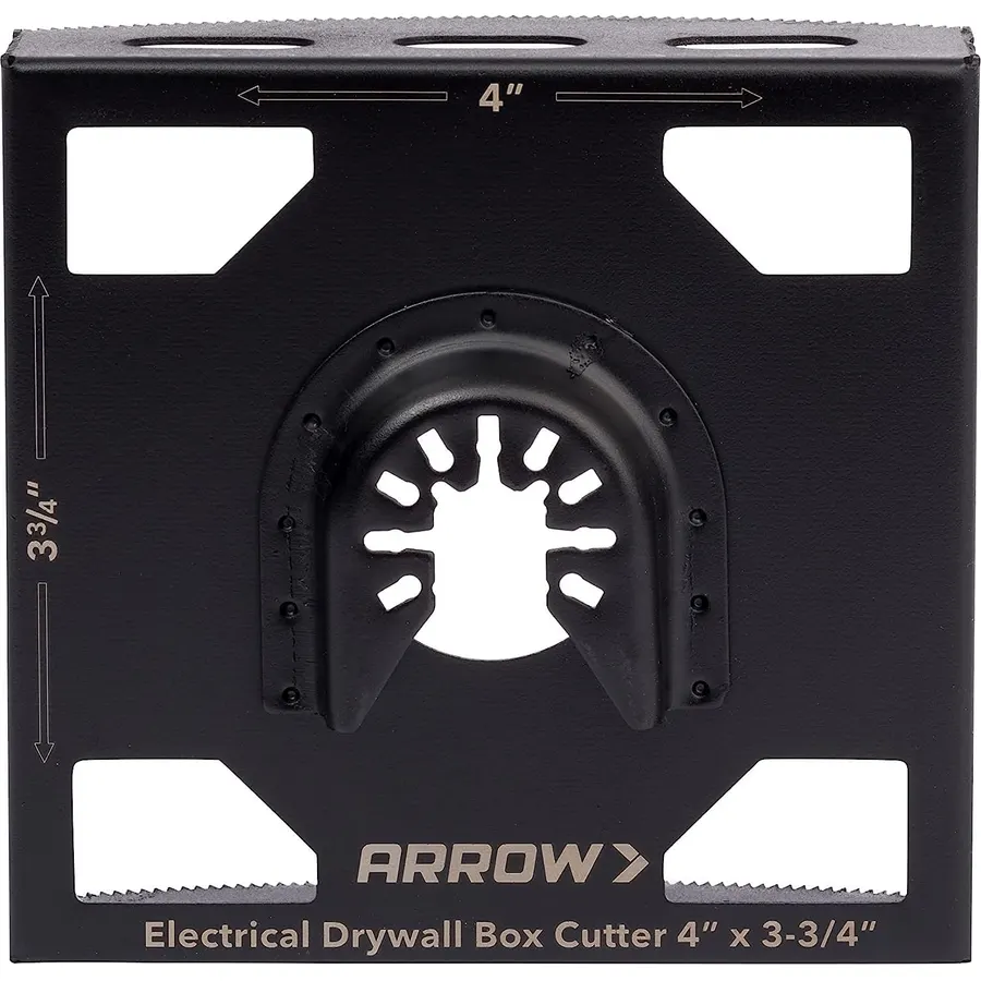 Arrow OSCGB2-1 2 Gang Electrical Box Drywall Cutting Blade for Oscillating Tools, Universal, Fits Most Multitools, Includes Adapter, Makes 4” by 3-3/4” Hole