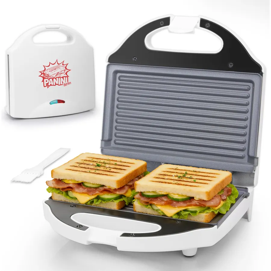 AshGlen Ceramic Mini Panini Press Grill Sandwich Maker, Mini Sandwich Press, Panini Maker, Sandwichera Electrica, Panini Grill, Toaster Press, Grill Burgers or 2 Slices Sandwiche at a Time, White
