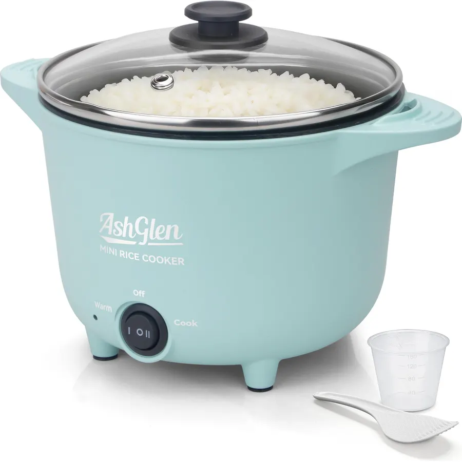 AshGlen Small Rice Cooker 2-Cup uncooked/ 4-Cup Cooked, Mini Hot Pot Electric, Mini Electric Pot, Ceramic Rice Cooker, Small Rice Steamer, Noodle & Oatmeal Cooker, Dual Modes, Single Serve, Graphite