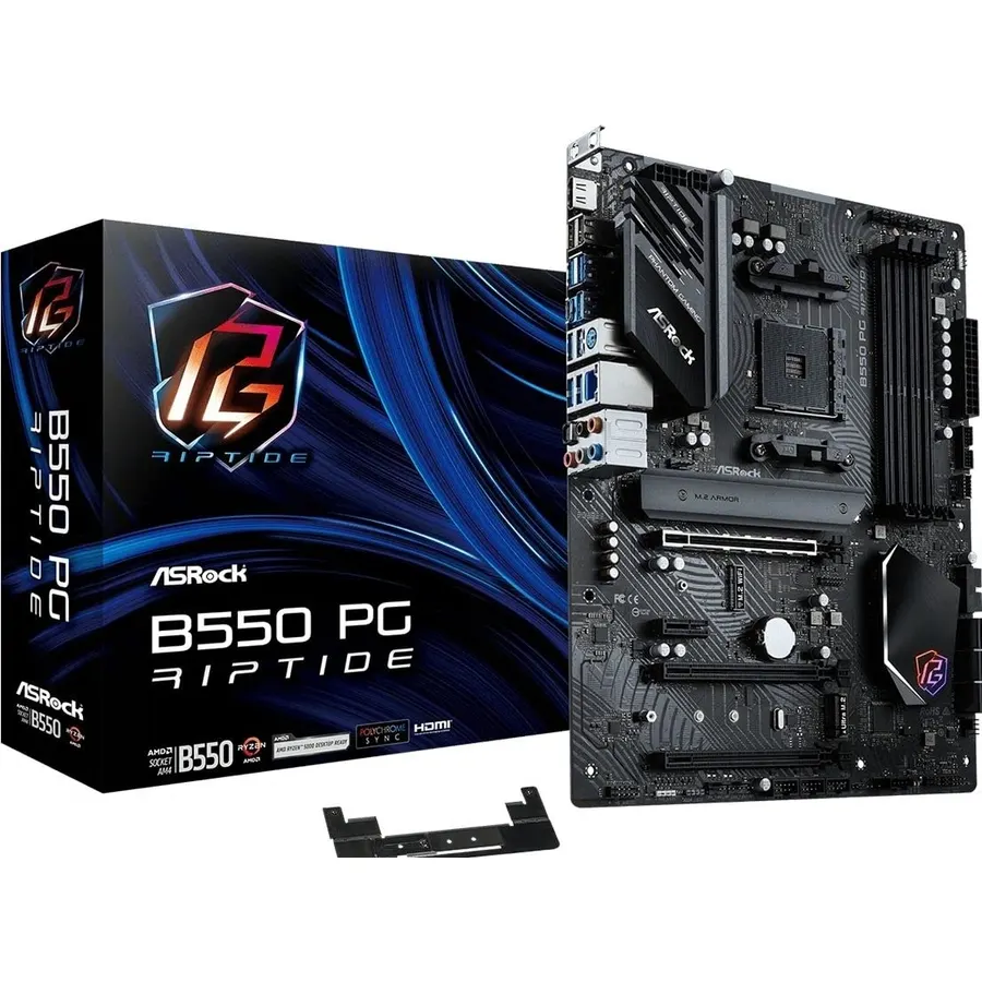 ASRock AMD B550 PG Riptide ATX Motherboard Dual Channel DDR4 4933 MHz AM4 Socket 128 GB SATA3 6.0 Gb/s M.2