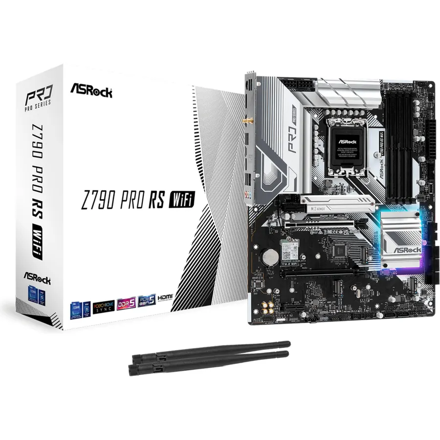 ASRock Z790 Pro RS WiFi LGA1700 ATX Motherboard, Supports 14th/13th/12th Gen Intel Core Processors, DDR5 7200+ (OC), PCIe 5.0, 2.5G LAN, WiFi 6E, 14+1+1 Power Phase, 4X M.2 Slots
