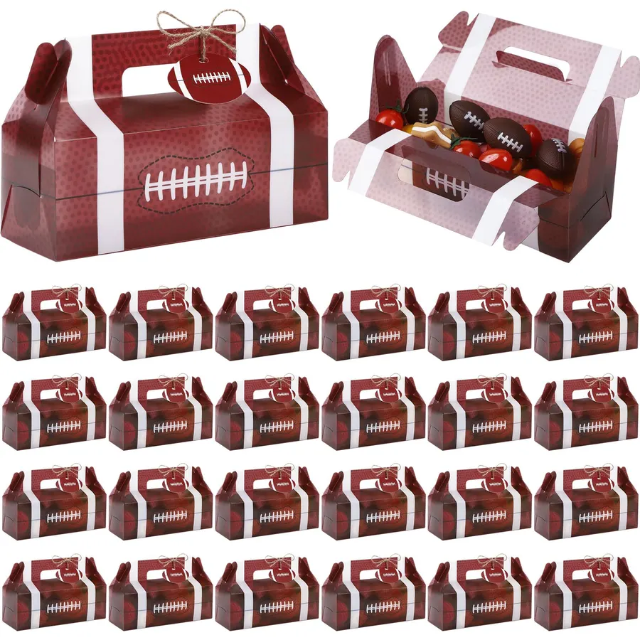 Astivac 24 Pcs Football Party Treat Boxes, Team Favor Box with Handle
