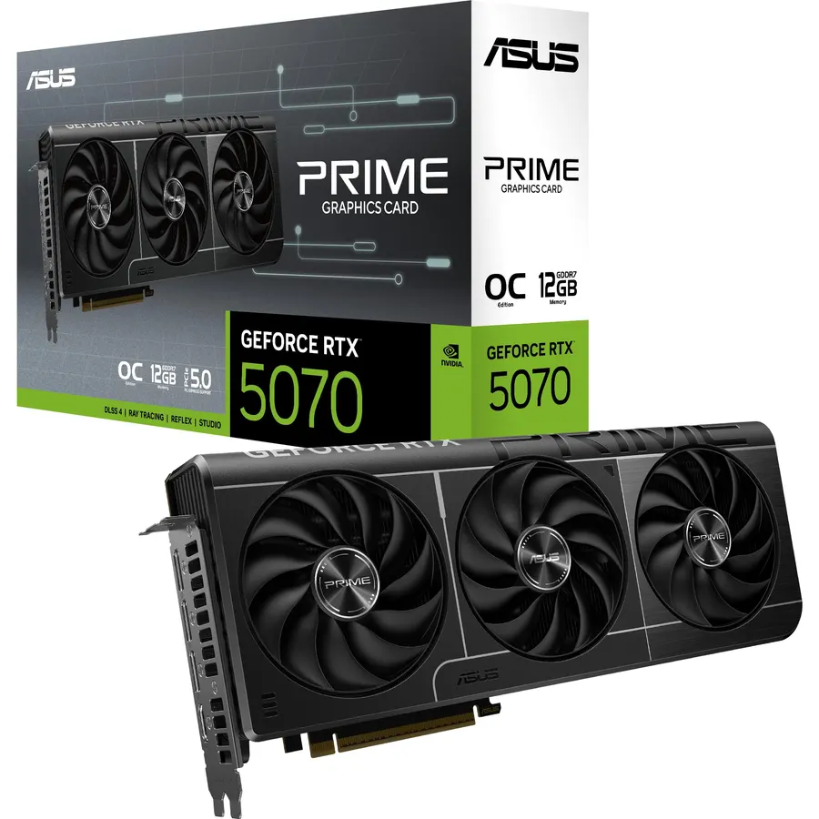 ASUS SFF-Ready Prime NVIDIA GeForce RTX™ 5070 OC Edition Graphics Card (PCIe® 5.0, 12GB GDDR7, HDMI®/DP 2.1, 2.5-Slot, Axial-tech Fans, Dual BIOS), 3 Year Warranty