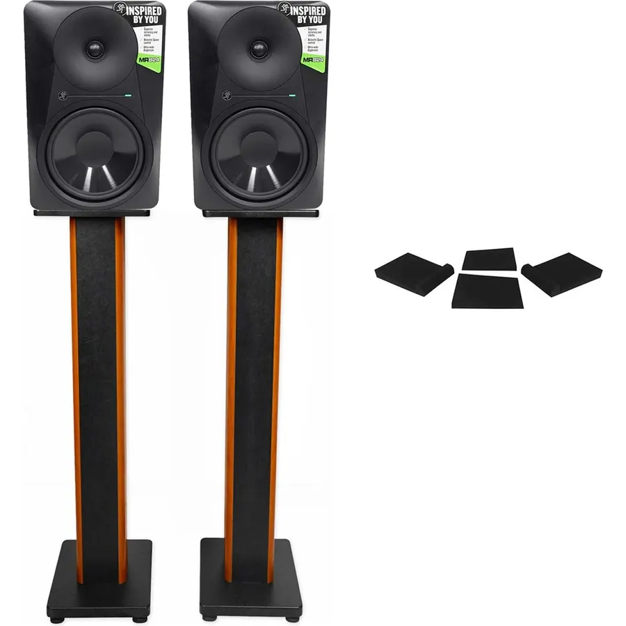 Audiosavings Bundle: (2) MR824 8 170W Powered Studio Monitors Bundle with (2) Rockville 36" Speaker Stands + (2) Rockville Foam Studio Monitor Isolation Pads, 10.35" x 13", 3 Angles (6 Items)