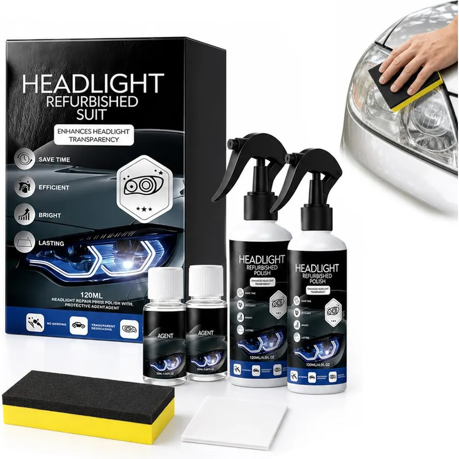 Automotive Headlamp Restoration Fluid Kit, 2027 Car Headlight Polish for Cleaning and Maintenance (Black 2PS)