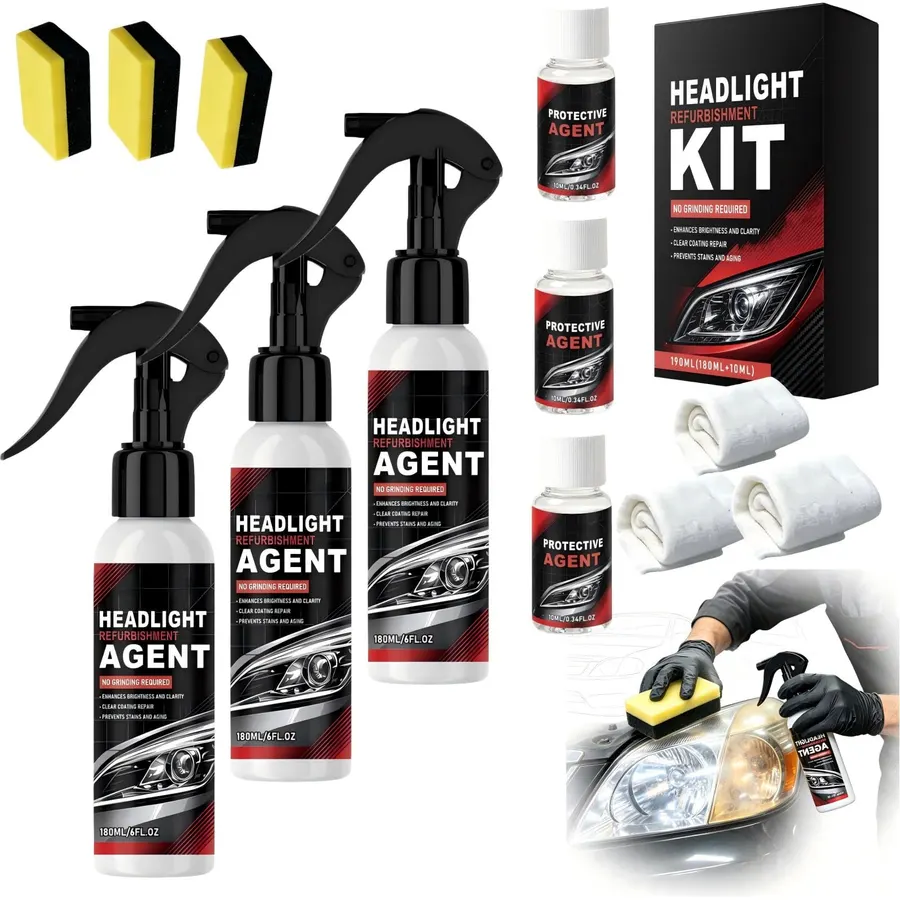Automotive Headlamp Restoration Fluid Kit Headlight Restoration Polish，3PCS