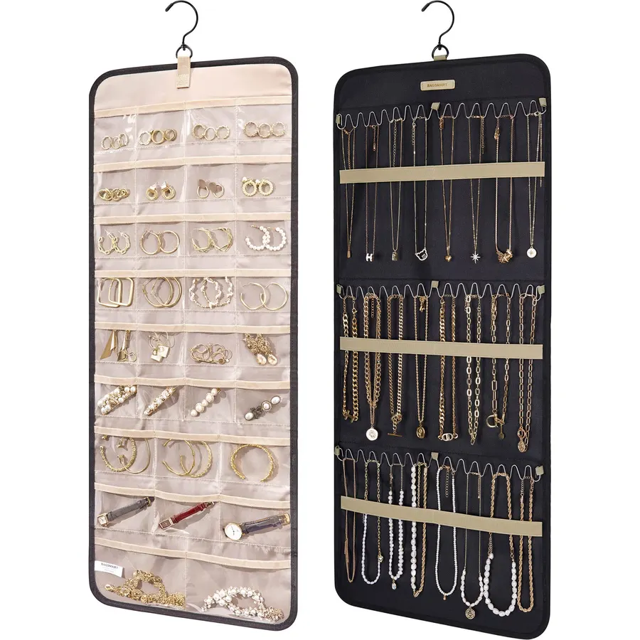 BAGSMART Hanging Jewelry Organizer Necklace/Earring/Ring 2-Sided L Black