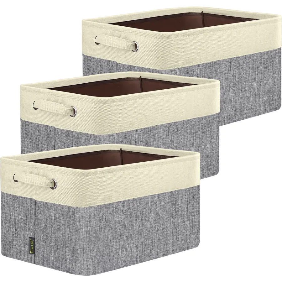 BALEINE 3 Pack Fabric Closet Storage Bins for Shelves, Linen Closet Organizers and Storage, Decorative Baskets for Organizing, Shelf, Clothes, Home, Office (Navy Blue, 14''x10''x8.5'')