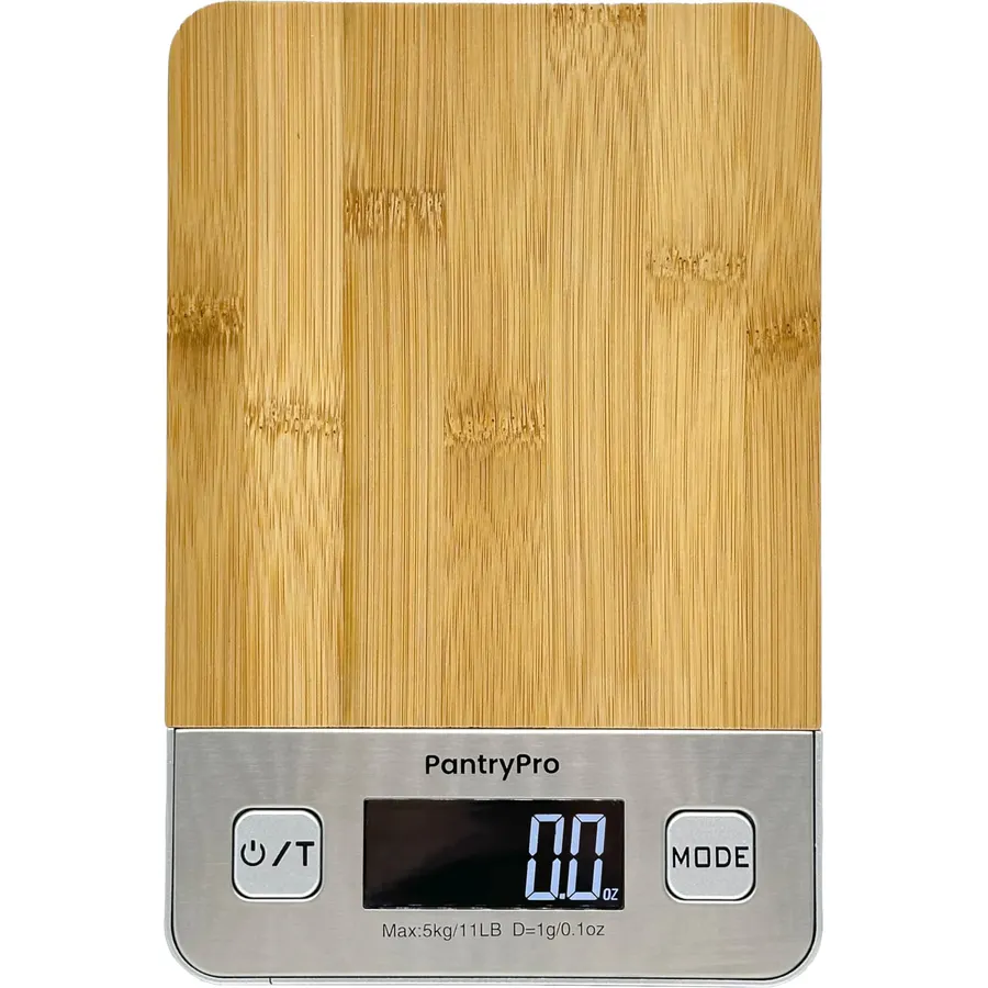 Bamboo Platform Digital Kitchen Scale - for Food Coffee Lab - LCD Display gram Ounces lb:oz - 11 LB/5 KG Capacity - Battery Included - Natural by The Display Guys