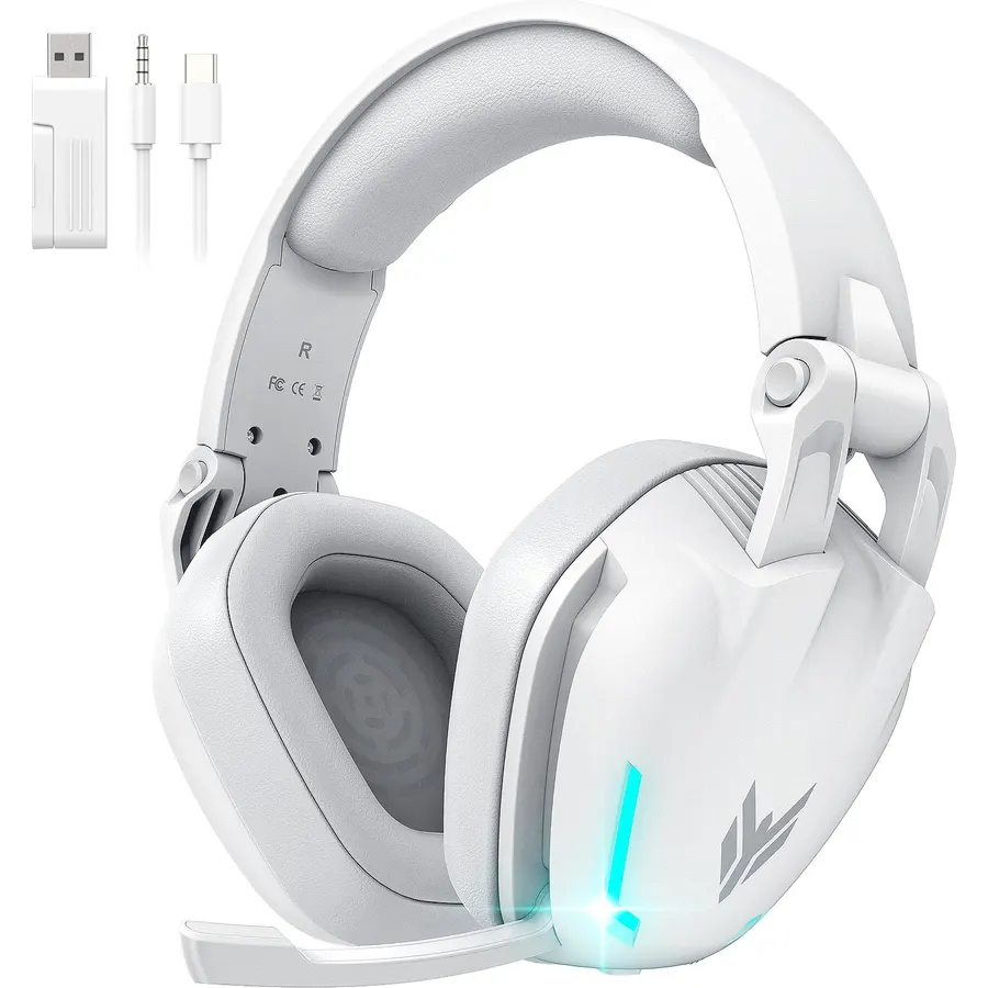 Ozeino 2.4GHz Gaming Headset Wireless with Flip Mic for Ps5, Ps4, PC, Gaming Headphones with RGB Light, 40Hr Battery Bluetooth Headset for Laptop, Mobile, Mac