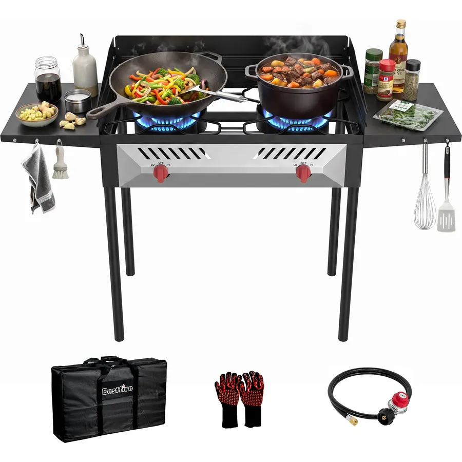 BESTFIRE 2 Burner Propane Gas Stove 240k BTU High Pressure Outdoor Cooker