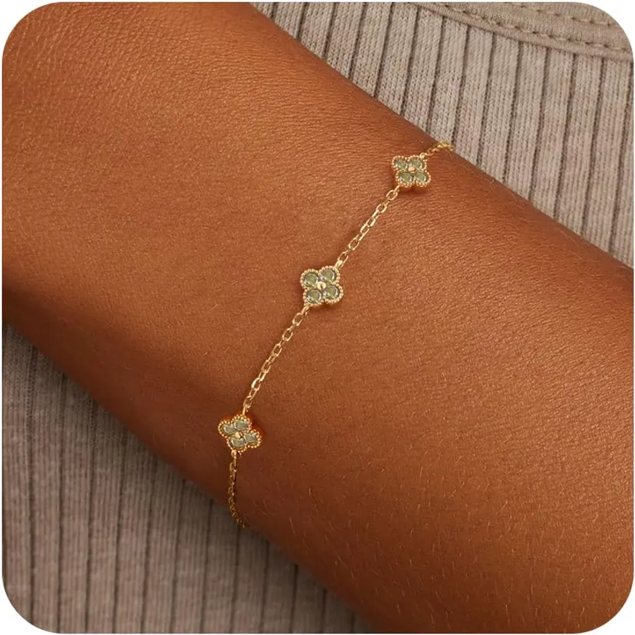 Birthstone Gold Clover Bracelet for women Dainty Cute bracelets