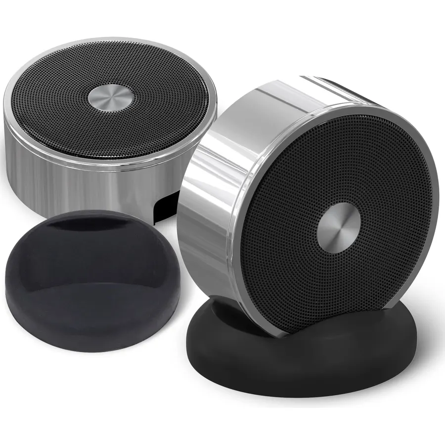 Bluetooth Speaker Set: Wireless Stereo Dual Pairing Portable Twin TWS System With Big Rich Bass Hi-Fi Multi-Room Indoor Outdoor Use Home Deck Pool Work Travel Party Camping Gift Decor Idea (Chrome)