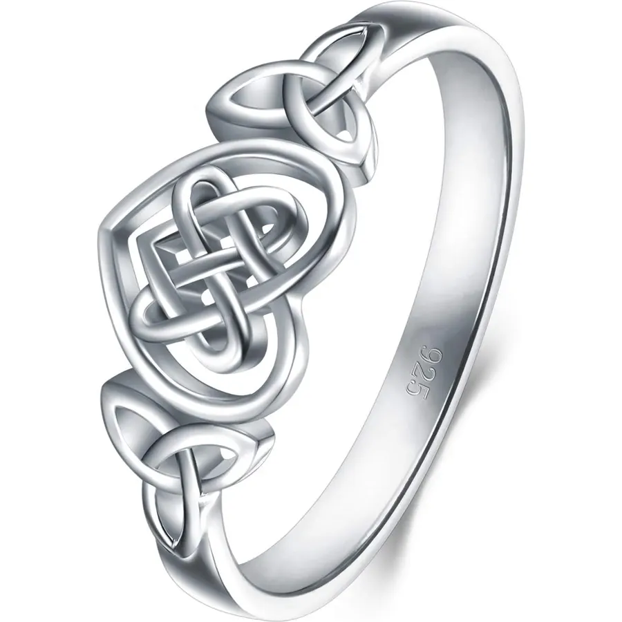 BORUO Eternity Ring, Sterling Silver Celtic Knot Heart Band Size 4-12