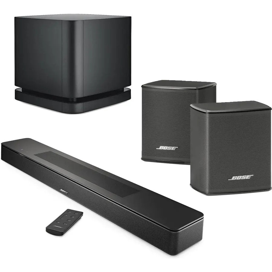 Bose New Smart Dolby Atmos Soundbar, Black Bundle with Wireless Surround Speakers (Pair), Bass Module 500