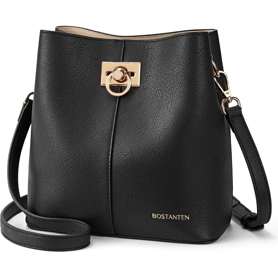 BOSTANTEN Crossbody Bucket Shoulder Bags for Women Vegan Leather Purse Cross Body Handbag Multiple Pockets
