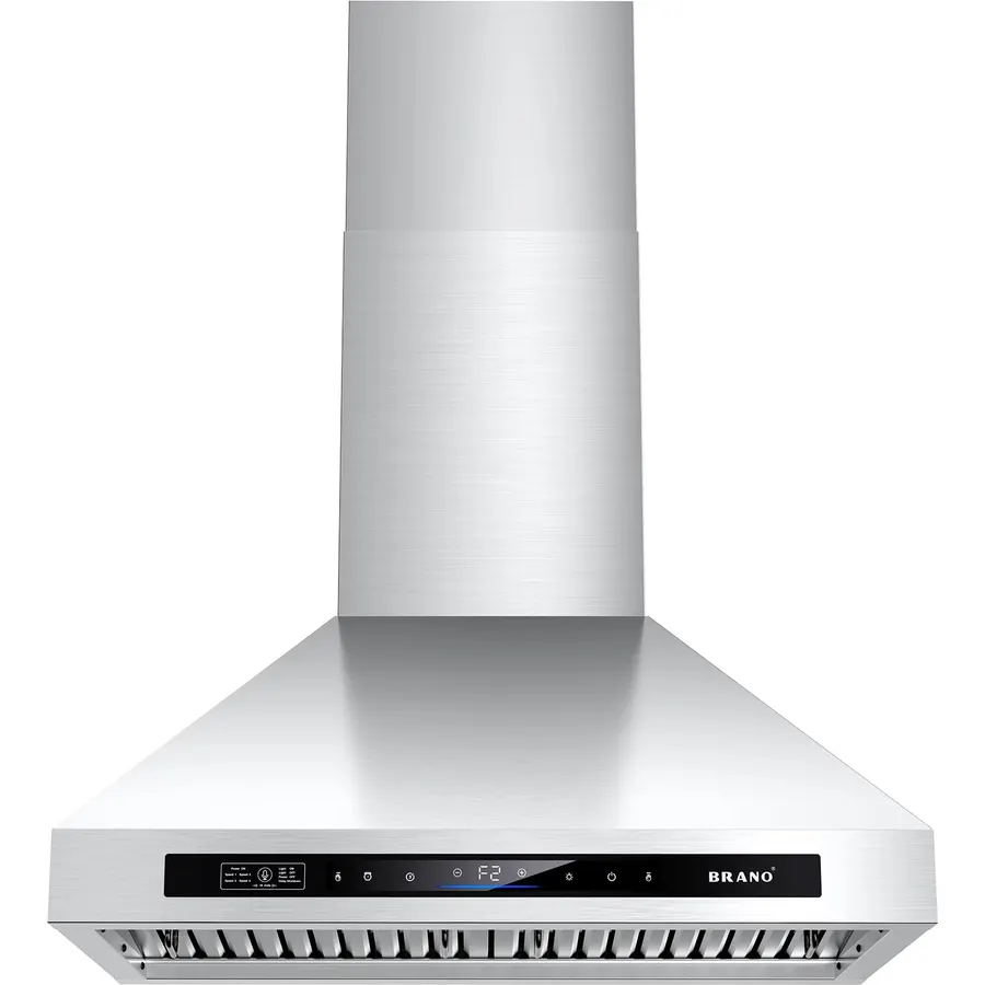 IKTCH 36-inch Wall Mount Range Hood Tempered Glass 900 CFM, Kitchen Chimney Vent Stainless Steel with Gesture Sensing & Touch Control Switch Panel, 2 Pcs Adjustable Lights(IKP03-36)