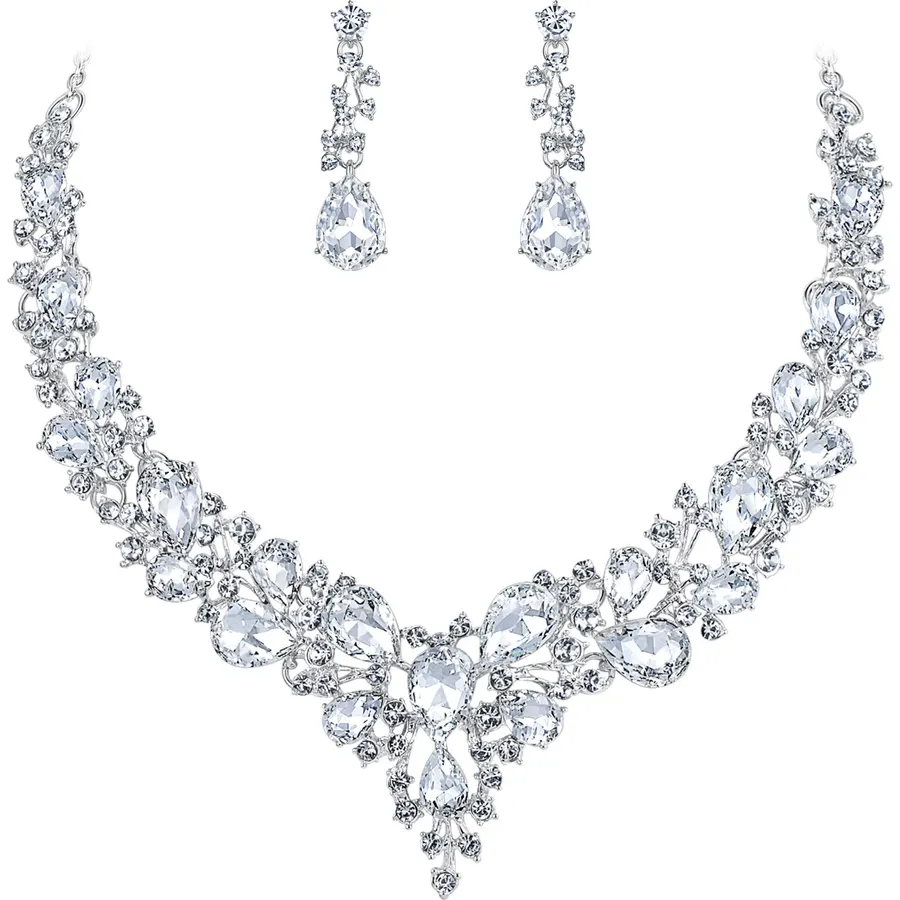 BriLove Women's Wedding Statement Necklace Dangle Earring Jewelry