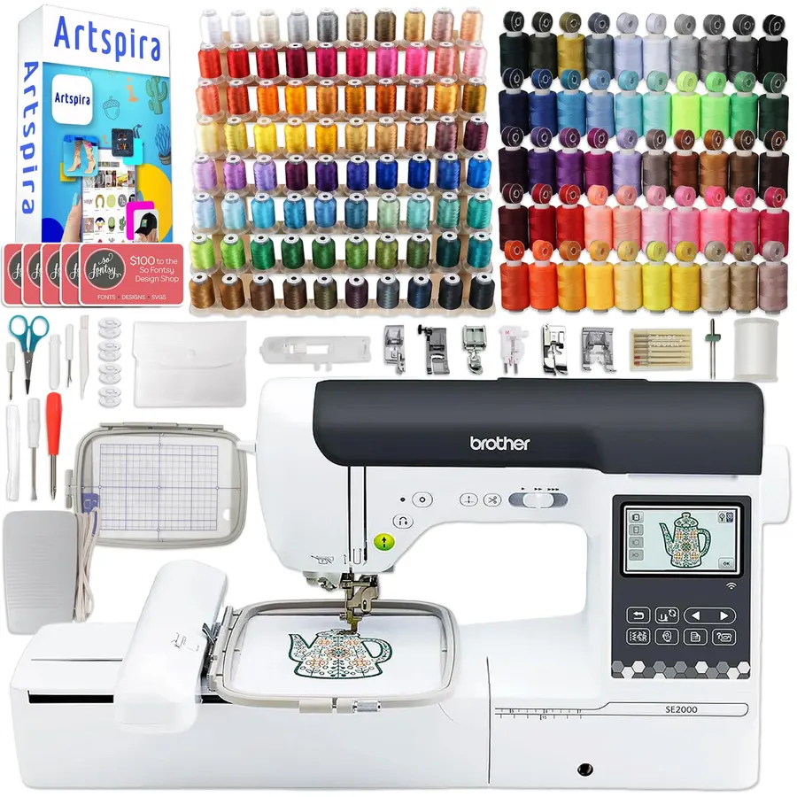 Brother SE2000 5" x 7" Combo Embroidery & Sewing Machine with Deluxe 130 Thread Spools & Accessories