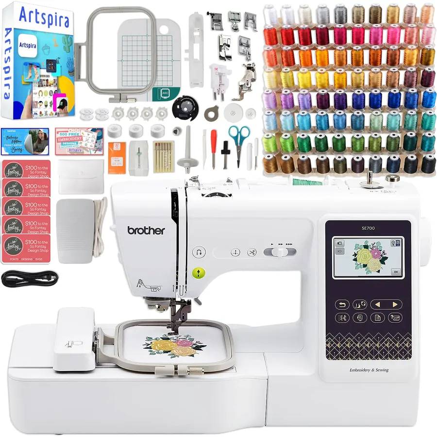 Brother SE700 Combo 2-in-1 Embroidery & Sewing Machine with 80 Embroidery Spools & Accessories