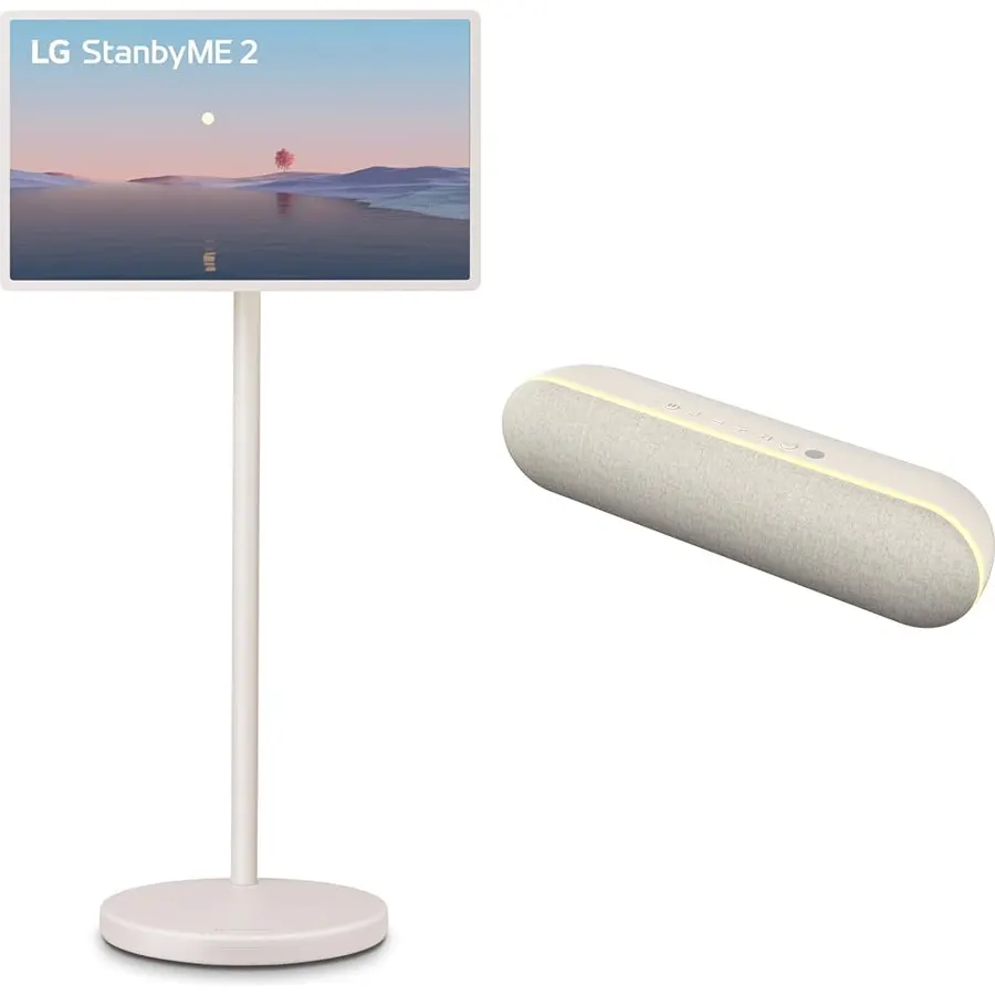 Bundle of LG 32-Inch StanbyME 2 Max Portable, Detachable Touch Screen TV (32LX6BWGA, 2026) + LG StanbyME 2 XT7S Bluetooth Speaker