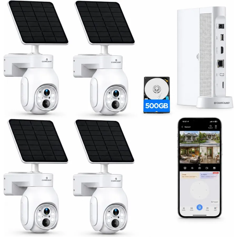 Camcamp Solar Security Cameras Wireless Outdoor 4 Pack, Home Camera System