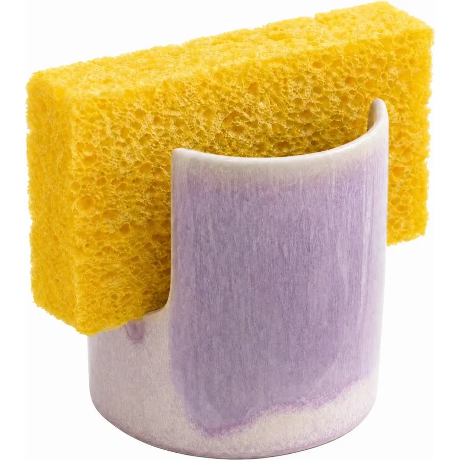 Ceramic Sponge Holder for Kitchen Sink, Farmhouse Bright Glaze (Purple)