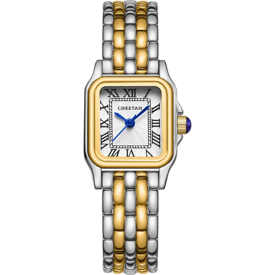 CHEETAH Gold Watches for Women with Small Vintage Bracelet, Rectangular Case Roman Dial