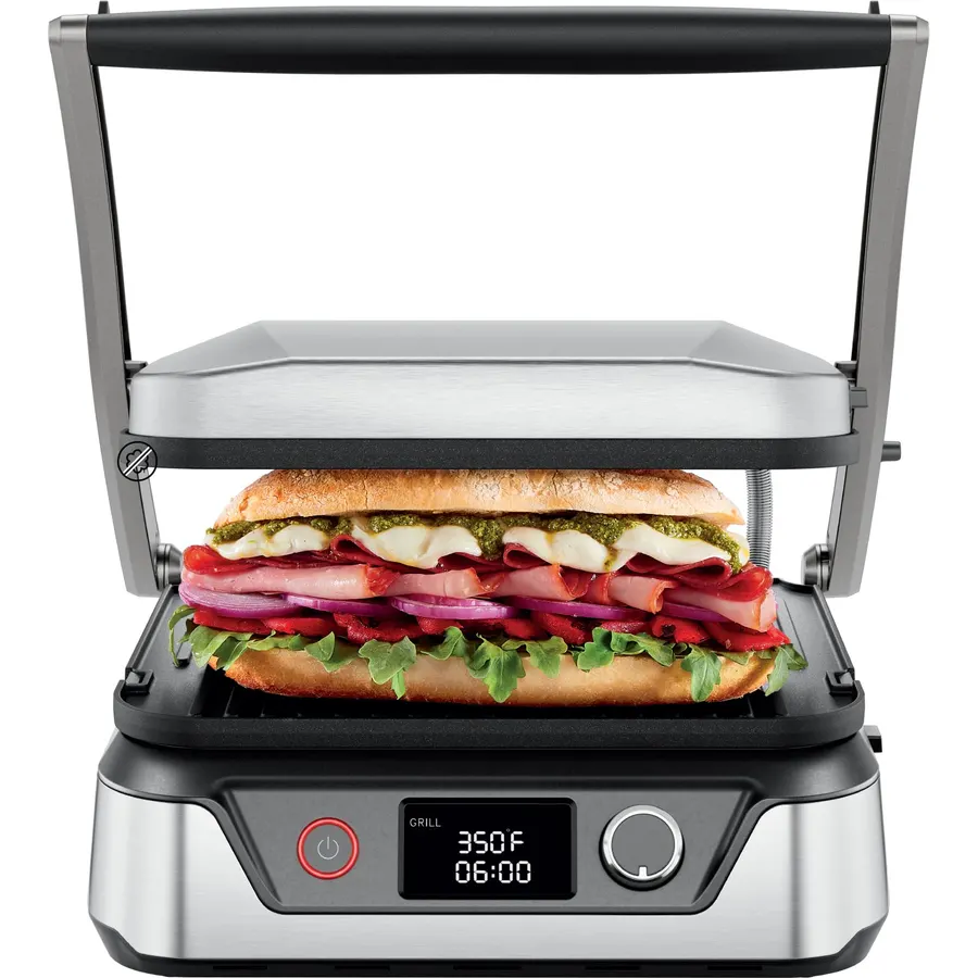 Chefman 5-in-1 Digital Panini Press Grill Sandwich Maker and Griddle Grill Combo with Removable, Reversible Dishwasher-Safe Grilling Plates, Opens 180° for Indoor BBQ /Flat Top Grill, Stainless steel