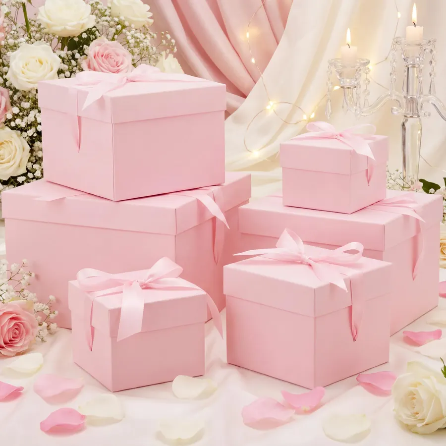 Cholemy 6 Pcs Nesting Gift Box with Lid Wedding Party Favor, Pink