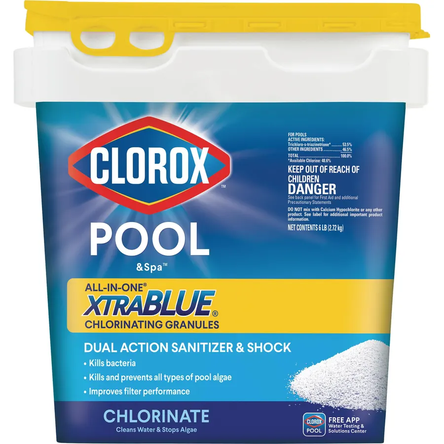 CLOROX Pool&Spa All-in-One XtraBlue Chlorinating Granules, Kills Bacteria & Stops Algae, Blue, 6 Pounds